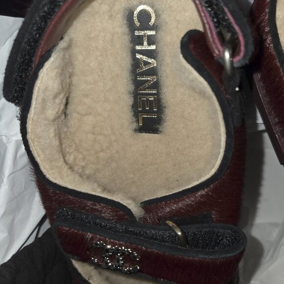 Chanel Burgundy Red Caviar Gold CC Logo Mule Slide Flat 39 - Picture 12 of 12